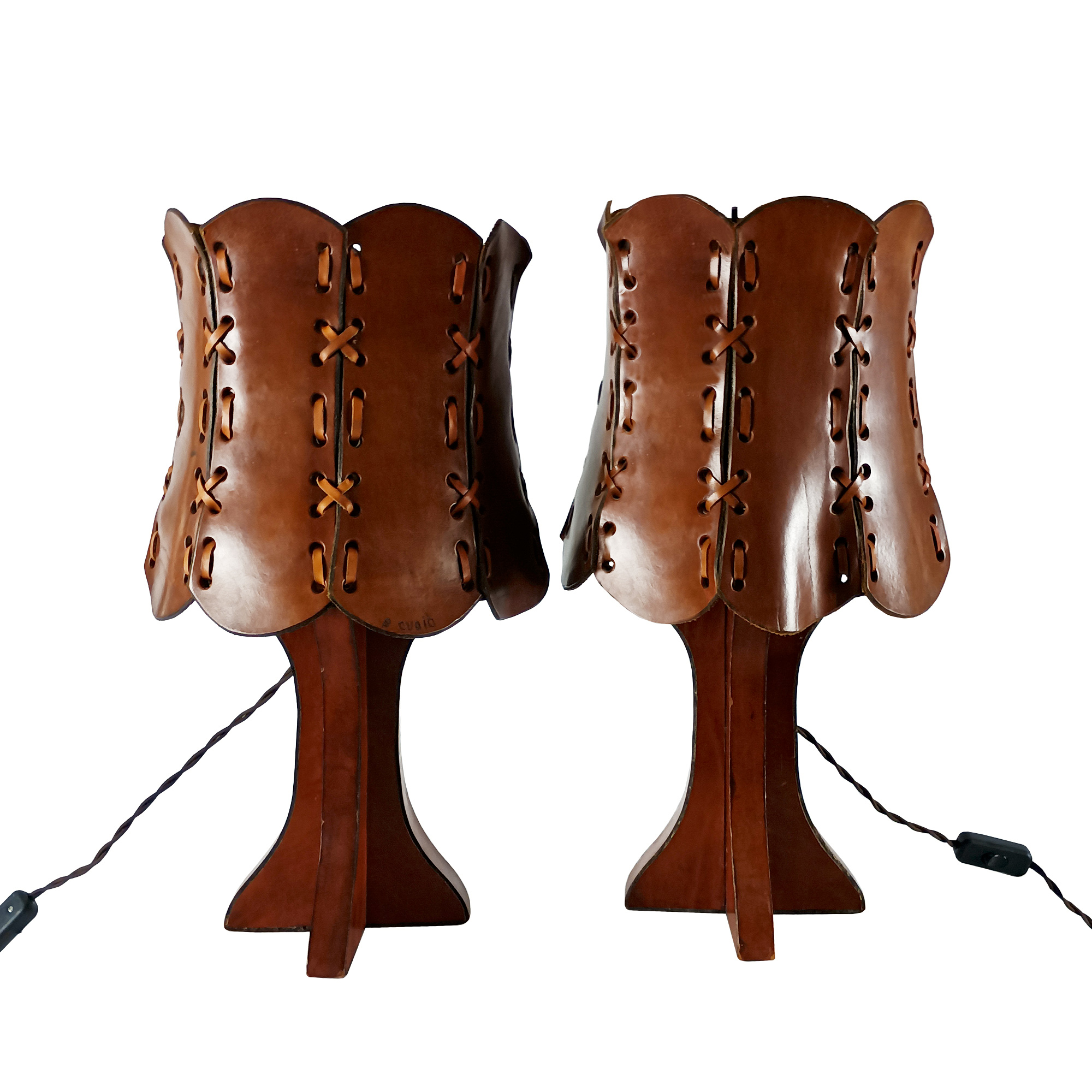 Pair of leather table lamps - Italy 1970